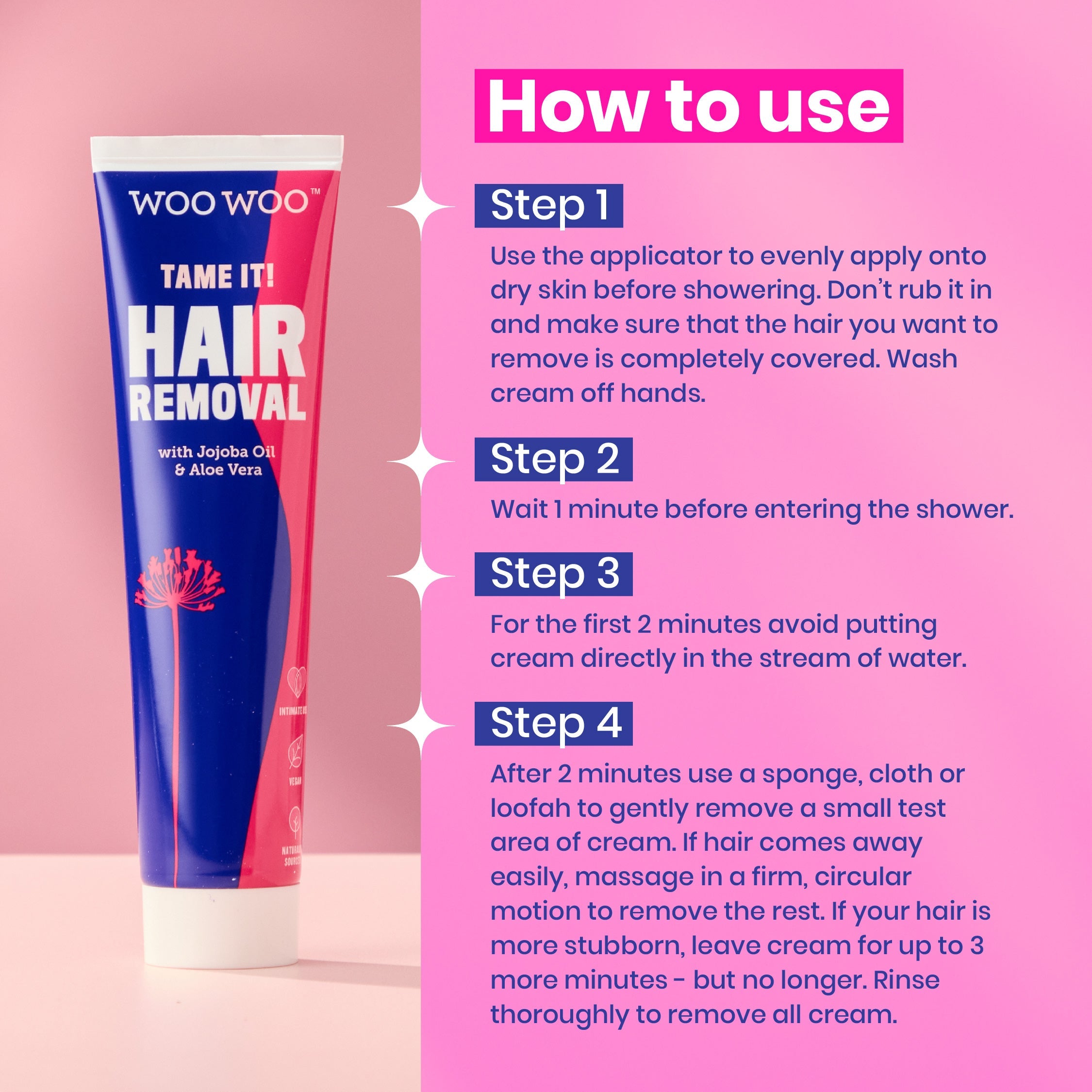 Tube of Tame It hair removal cream and the text &